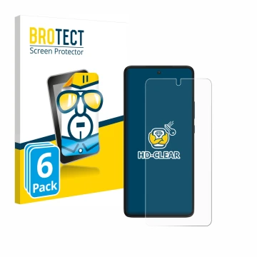 Parte frontale di una confezione del prodotto con il logo del marchio BROTECT. Accanto è raffigurato il dispositivo Motorola E