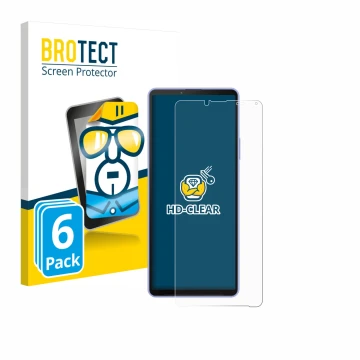 Parte frontale di una confezione del prodotto con il logo del marchio BROTECT. Accanto è raffigurato il dispositivo Sony Xperi