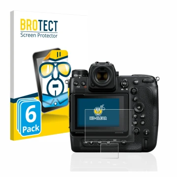 Parte frontale di una confezione del prodotto con il logo del marchio BROTECT. Accanto è raffigurato il dispositivo Nikon Z 9 