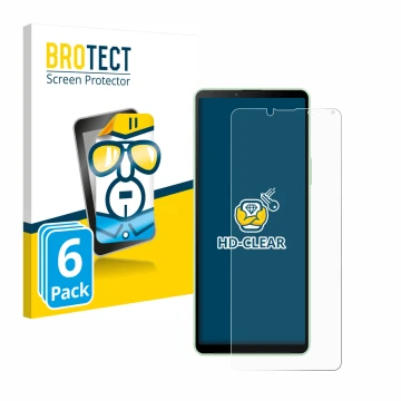 Parte frontale di una confezione del prodotto con il logo del marchio BROTECT. Accanto è raffigurato il dispositivo Sony Xperi