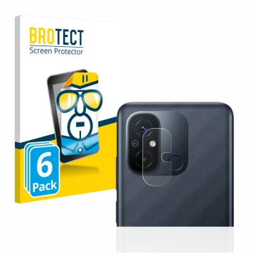 Parte frontale di una confezione del prodotto con il logo del marchio BROTECT. Accanto è raffigurato il dispositivo Xiaomi Red