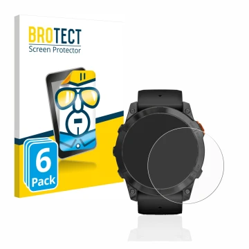 Parte frontale di una confezione del prodotto con il logo del marchio BROTECT. Accanto è raffigurato il dispositivo Garmin Fen