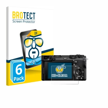 Parte frontale di una confezione del prodotto con il logo del marchio BROTECT. Accanto è raffigurato il dispositivo Sony Alpha
