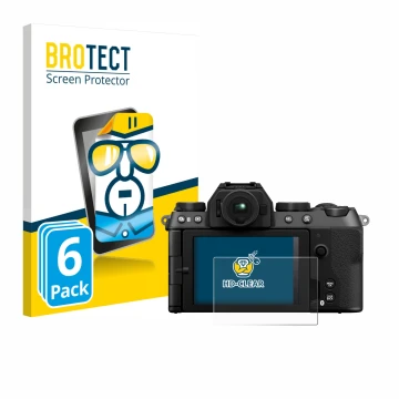 Parte frontale di una confezione del prodotto con il logo del marchio BROTECT. Accanto è raffigurato il dispositivo Fujifilm X