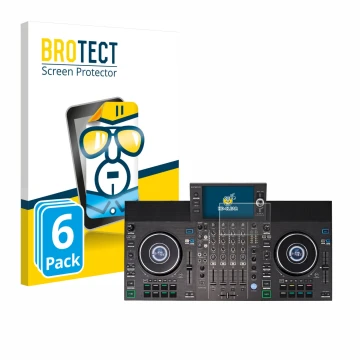 Parte frontale di una confezione del prodotto con il logo del marchio BROTECT. Accanto è raffigurato il dispositivo Denon DJ S