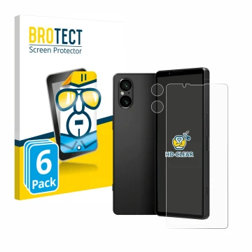 Parte frontale di una confezione del prodotto con il logo del marchio BROTECT. Accanto è raffigurato il dispositivo Sony Xperi