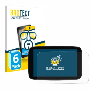 Parte frontale di una confezione del prodotto con il logo del marchio BROTECT. Accanto è raffigurato il dispositivo TomTom GO 