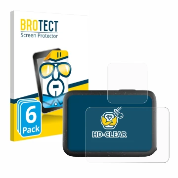 Parte frontale di una confezione del prodotto con il logo del marchio BROTECT. Accanto è raffigurato il dispositivo GoPro Hero