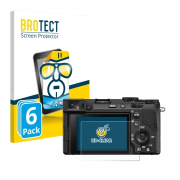 Parte frontale di una confezione del prodotto con il logo del marchio BROTECT. Accanto è raffigurato il dispositivo Sony Alpha