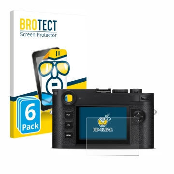 Parte frontale di una confezione del prodotto con il logo del marchio BROTECT. Accanto è raffigurato il dispositivo Leica M11-