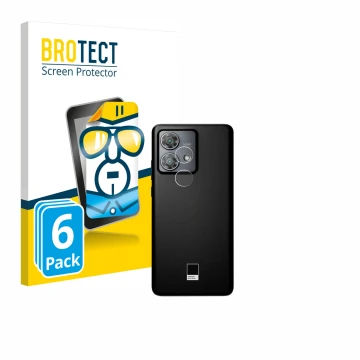Parte frontale di una confezione del prodotto con il logo del marchio BROTECT. Accanto è raffigurato il dispositivo Motorola E