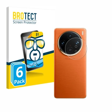 Parte frontale di una confezione del prodotto con il logo del marchio BROTECT. Accanto è raffigurato il dispositivo Vivo X100 