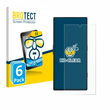 Parte frontale di una confezione del prodotto con il logo del marchio BROTECT. Accanto è raffigurato il dispositivo ZTE Nubia 