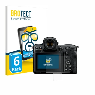 Parte frontale di una confezione del prodotto con il logo del marchio BROTECT. Accanto è raffigurato il dispositivo Nikon Z 8 
