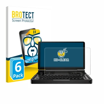 Parte frontale di una confezione del prodotto con il logo del marchio BROTECT. Accanto è raffigurato il dispositivo GPD Win Mi