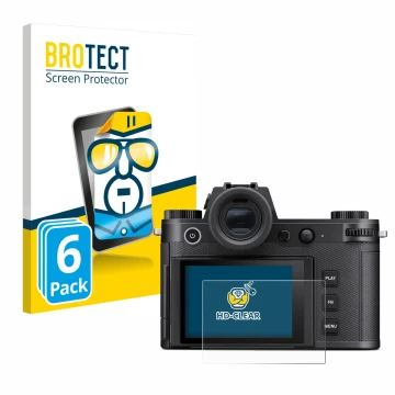 Parte frontale di una confezione del prodotto con il logo del marchio BROTECT. Accanto è raffigurato il dispositivo Leica SL3 