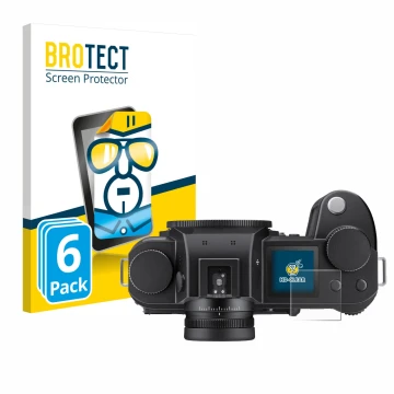 Parte frontale di una confezione del prodotto con il logo del marchio BROTECT. Accanto è raffigurato il dispositivo Leica SL3 