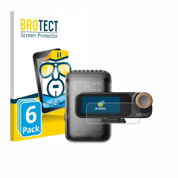 Parte frontale di una confezione del prodotto con il logo del marchio BROTECT. Accanto è raffigurato il dispositivo DJI Mic 2 