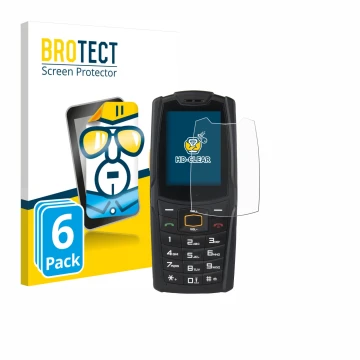 Parte frontale di una confezione del prodotto con il logo del marchio BROTECT. Accanto è raffigurato il dispositivo AGM M6 con