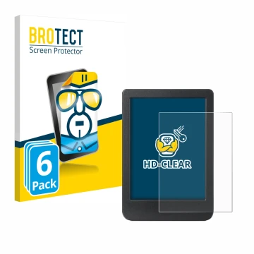 Parte frontale di una confezione del prodotto con il logo del marchio BROTECT. Accanto è raffigurato il dispositivo Kobo Clara