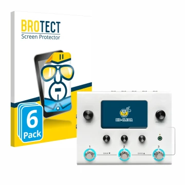 Parte frontale di una confezione del prodotto con il logo del marchio BROTECT. Accanto è raffigurato il dispositivo Hotone Amp
