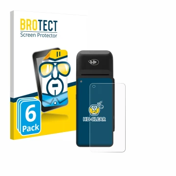 Parte frontale di una confezione del prodotto con il logo del marchio BROTECT. Accanto è raffigurato il dispositivo Verifone T