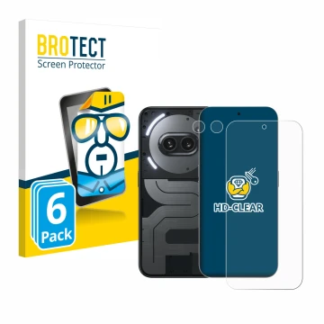 Parte frontale di una confezione del prodotto con il logo del marchio BROTECT. Accanto è raffigurato il dispositivo Nothing Ph