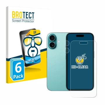 Parte frontale di una confezione del prodotto con il logo del marchio BROTECT. Accanto è raffigurato il dispositivo Apple iPho