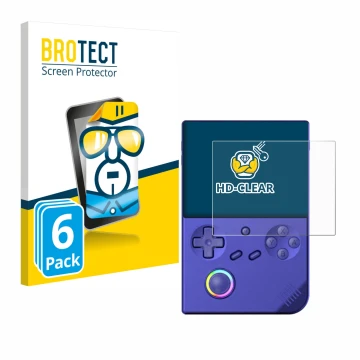 Parte frontale di una confezione del prodotto con il logo del marchio BROTECT. Accanto è raffigurato il dispositivo Anbernic R