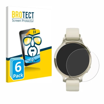 Parte frontale di una confezione del prodotto con il logo del marchio BROTECT. Accanto è raffigurato il dispositivo Garmin Lil