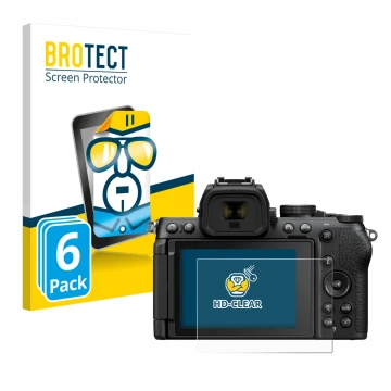 Parte frontale di una confezione del prodotto con il logo del marchio BROTECT. Accanto è raffigurato il dispositivo Nikon Z50 