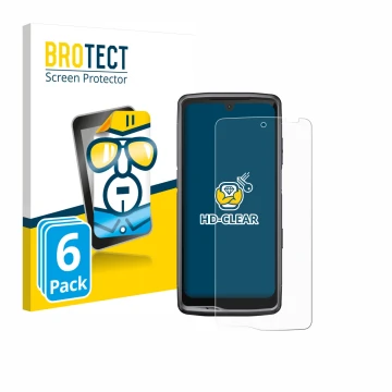 Parte frontale di una confezione del prodotto con il logo del marchio BROTECT. Accanto è raffigurato il dispositivo Crosscall 