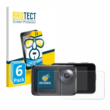 Parte frontale di una confezione del prodotto con il logo del marchio BROTECT. Accanto è raffigurato il dispositivo Akaso Brav