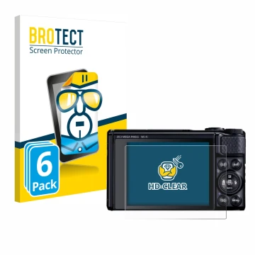 Parte frontale di una confezione del prodotto con il logo del marchio BROTECT. Accanto è raffigurato il dispositivo Canon Powe