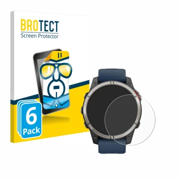 Parte frontale di una confezione del prodotto con il logo del marchio BROTECT. Accanto è raffigurato il dispositivo Garmin qua