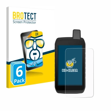 Parte frontale di una confezione del prodotto con il logo del marchio BROTECT. Accanto è raffigurato il dispositivo Garmin Mon