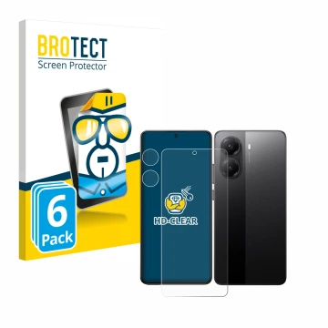 Parte frontale di una confezione del prodotto con il logo del marchio BROTECT. Accanto è raffigurato il dispositivo Xiaomi Poc