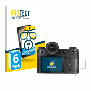 Parte frontale di una confezione del prodotto con il logo del marchio BROTECT. Accanto è raffigurato il dispositivo Leica SL3-