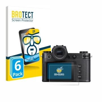 Parte frontale di una confezione del prodotto con il logo del marchio BROTECT. Accanto è raffigurato il dispositivo Leica SL3-