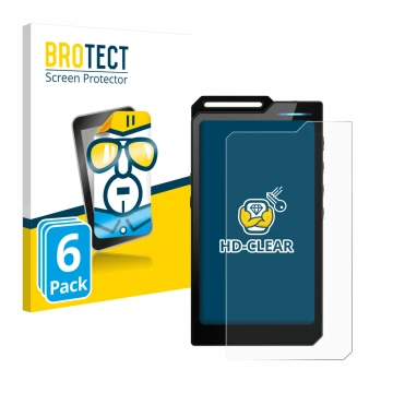 Parte frontale di una confezione del prodotto con il logo del marchio BROTECT. Accanto è raffigurato il dispositivo Hiby R4 co