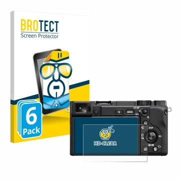 Parte frontale di una confezione del prodotto con il logo del marchio BROTECT. Accanto è raffigurato il dispositivo Sony Alpha