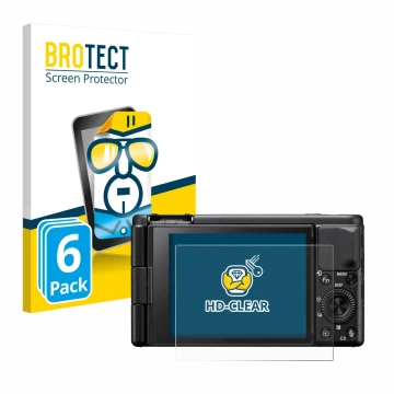 Parte frontale di una confezione del prodotto con il logo del marchio BROTECT. Accanto è raffigurato il dispositivo Sony ZV-1A