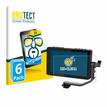 Parte frontale di una confezione del prodotto con il logo del marchio BROTECT. Accanto è raffigurato il dispositivo Feelworld 