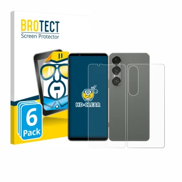 Parte frontale di una confezione del prodotto con il logo del marchio BROTECT. Accanto è raffigurato il dispositivo Sony Xperi