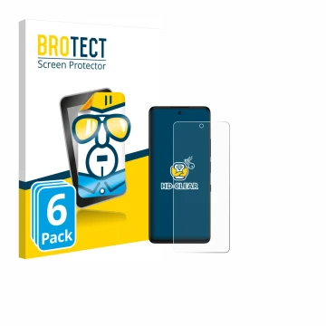 Parte frontale di una confezione del prodotto con il logo del marchio BROTECT. Accanto è raffigurato il dispositivo TCL 50 Pro