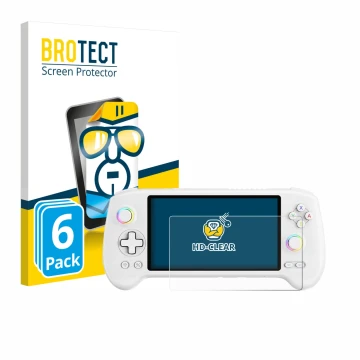 Parte frontale di una confezione del prodotto con il logo del marchio BROTECT. Accanto è raffigurato il dispositivo Anbernic R