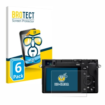 Parte frontale di una confezione del prodotto con il logo del marchio BROTECT. Accanto è raffigurato il dispositivo Sony RX1R 