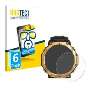 Parte frontale di una confezione del prodotto con il logo del marchio BROTECT. Accanto è raffigurato il dispositivo Huami Amaz