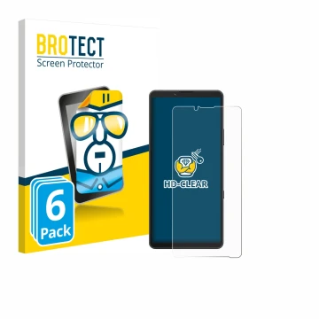 Parte frontale di una confezione del prodotto con il logo del marchio BROTECT. Accanto è raffigurato il dispositivo Sony Xperi