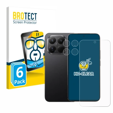 Parte frontale di una confezione del prodotto con il logo del marchio BROTECT. Accanto è raffigurato il dispositivo Xiaomi 15T